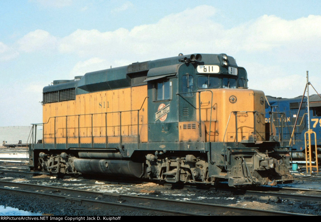 C&NW 811, GP30, ex-Erie Croxton engine terminal, Secaucus, New Jersey. February 12, 1977. 